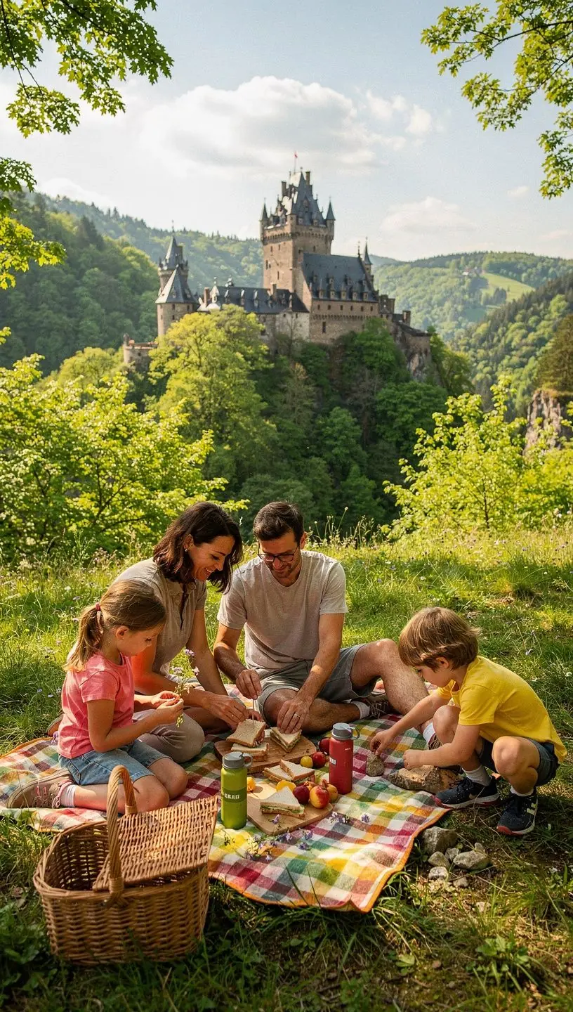 Geführte Touristen erkunden eine mittelalterliche Burg mit informativen Erklärungen eines Reiseleiters
